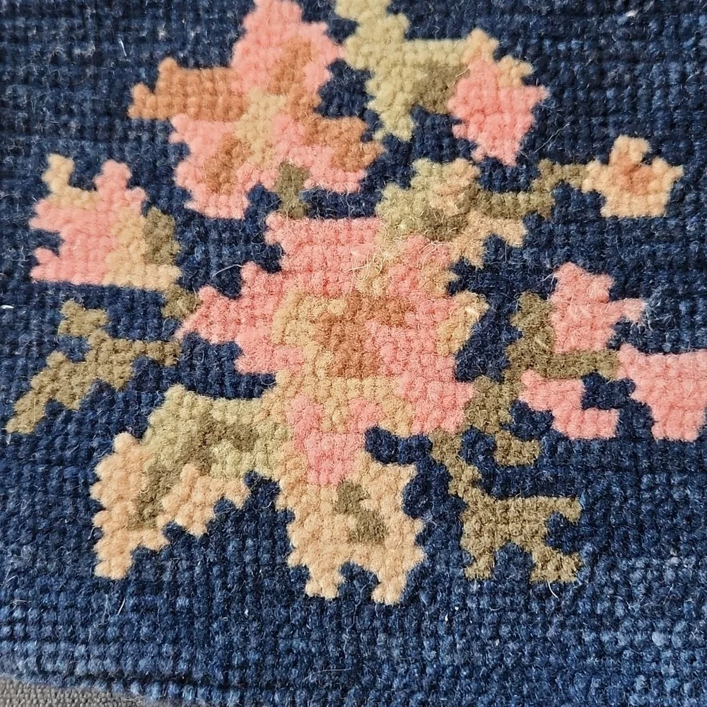 William Sonoma Blue Pink Floral Wool Handknotted Rug Pillow Cover 20